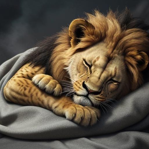 Cute Anthropomorphic Baby Lion Sleeping Soundly