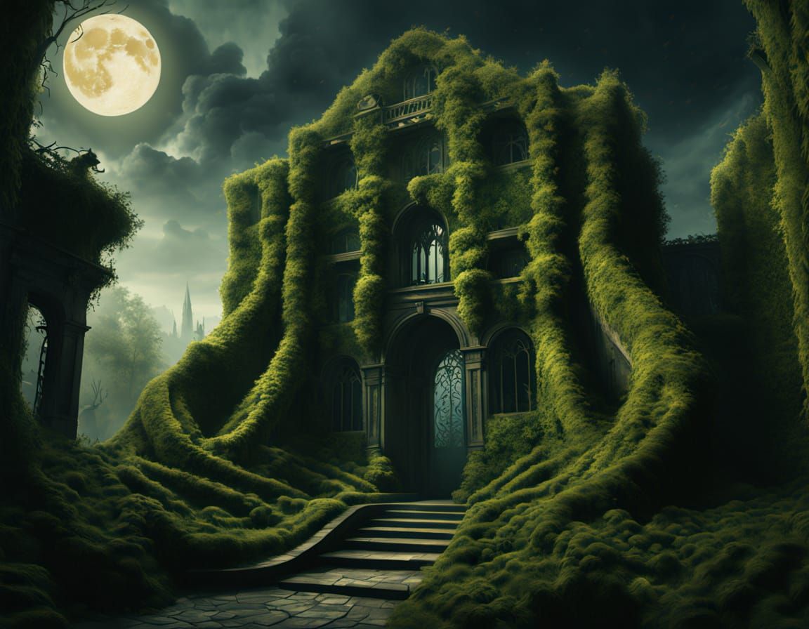 Creepy Hedge Maze at Twilight in Gouache Style