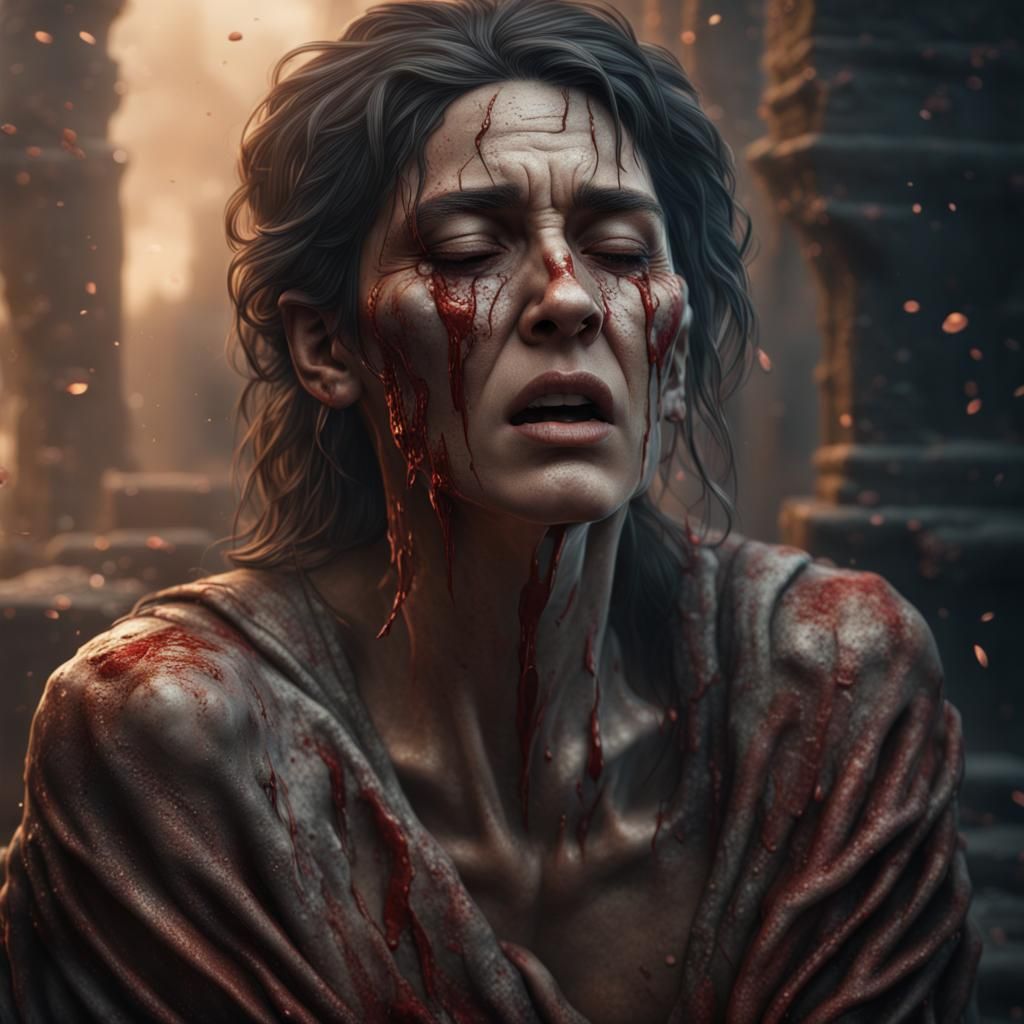 Stone Woman in Pain: Detailed Matte Painting