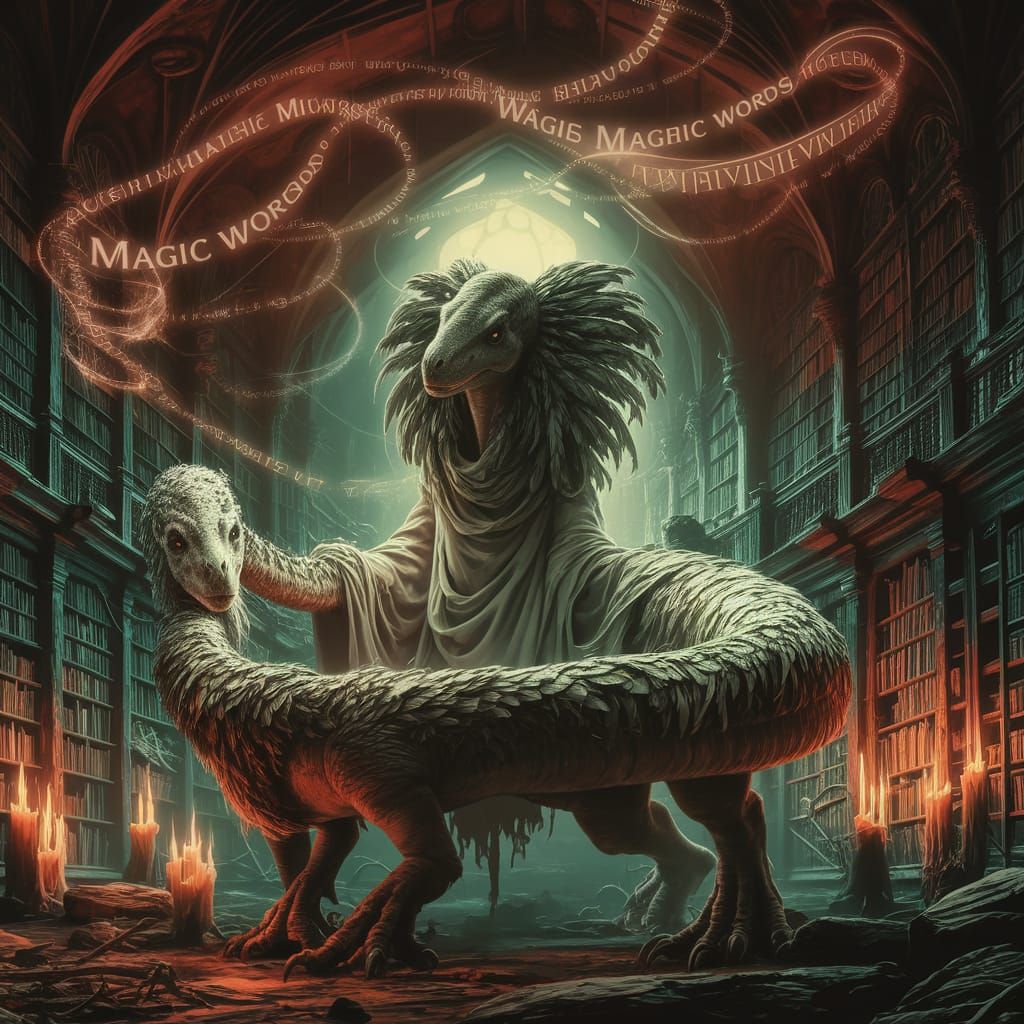 Feathered Dinosaur Wizard in Amber Light