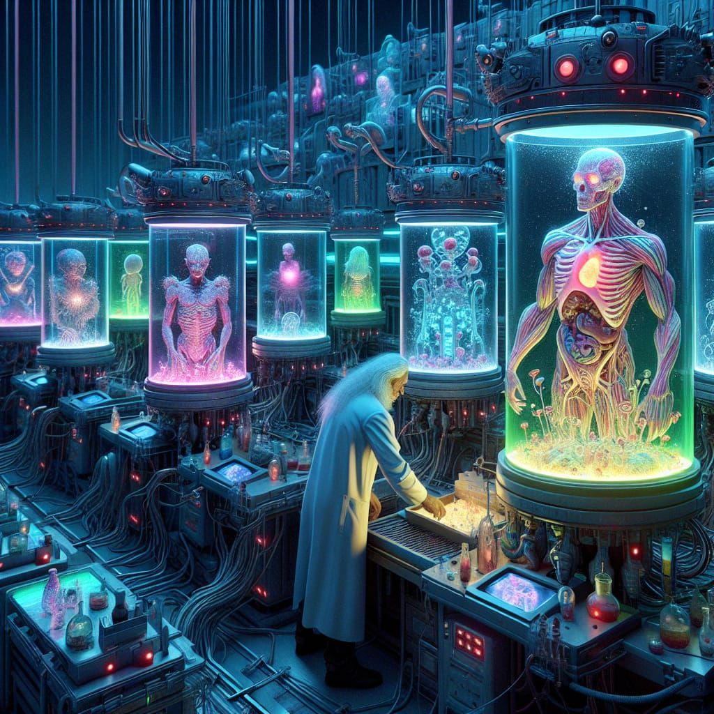 Futuristic Lab: Distorted Humans in Gothic Sci-Fi Style