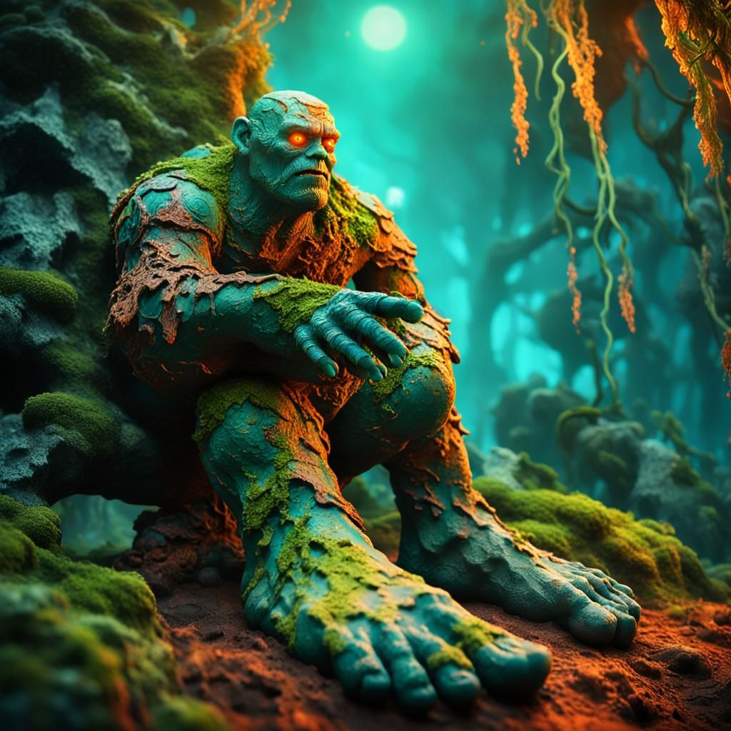 Clay Golem Emerges from Earth: Fantasy Art