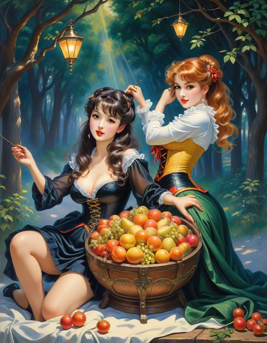 Ethereal Beauty in Deep Forest: Fantasy Renoir Painting