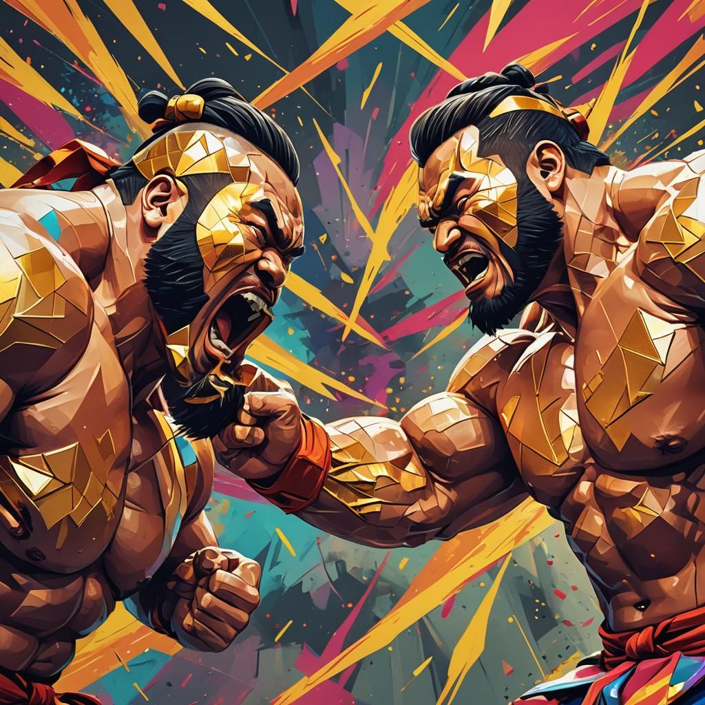 Dynamic Sumo Wrestlers in Vivid Pop Art Style