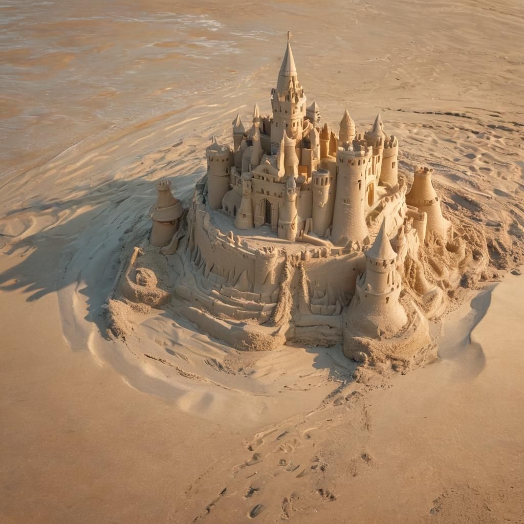 Life-Sized Sand Castle on Sandy Shore