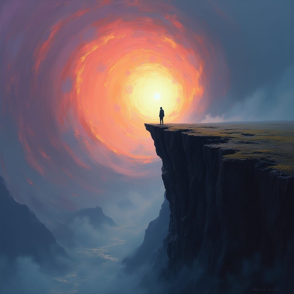 Ethereal Figure on Turbulent Cliff