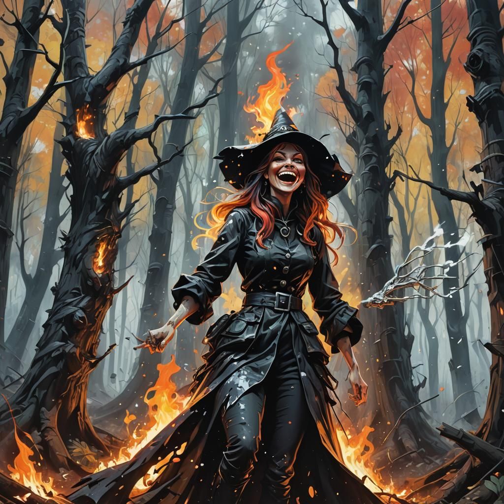 Witch Laughing in Burning Forest: Graffiti Art