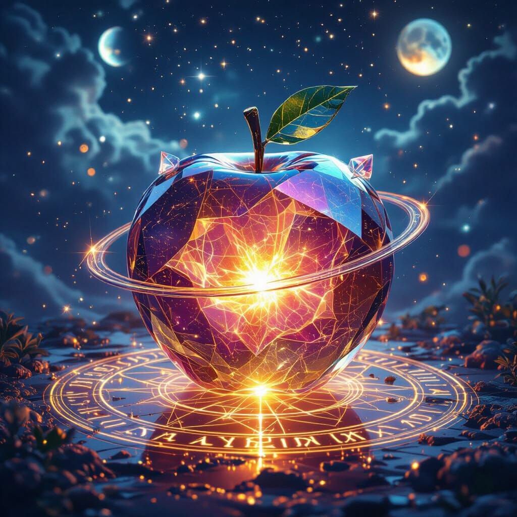 Crystal Apple with Supernova Core in 3D Render
