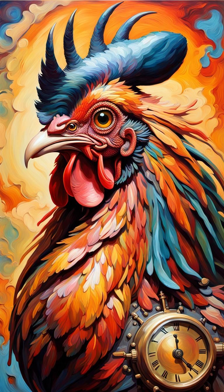 Steampunk Rooster Alarm Clock in Expressionist Style