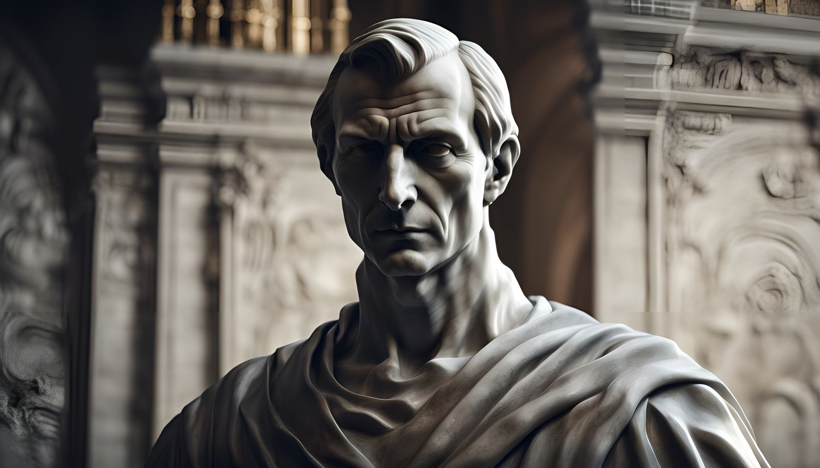 Marble Statue Portrait of Machiavelli in Dark Fantasy Style