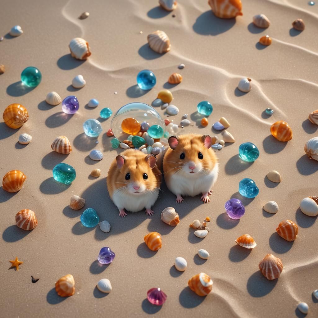 Hamsters on the Beach: Cute 3D Digital Art