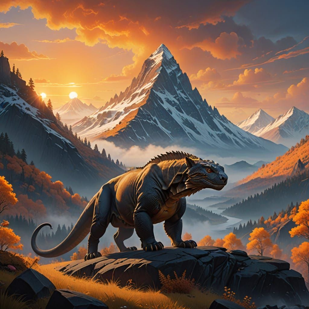 Fantastical Dragon-Cougar Hybrid Dominates Mystical Mountain...