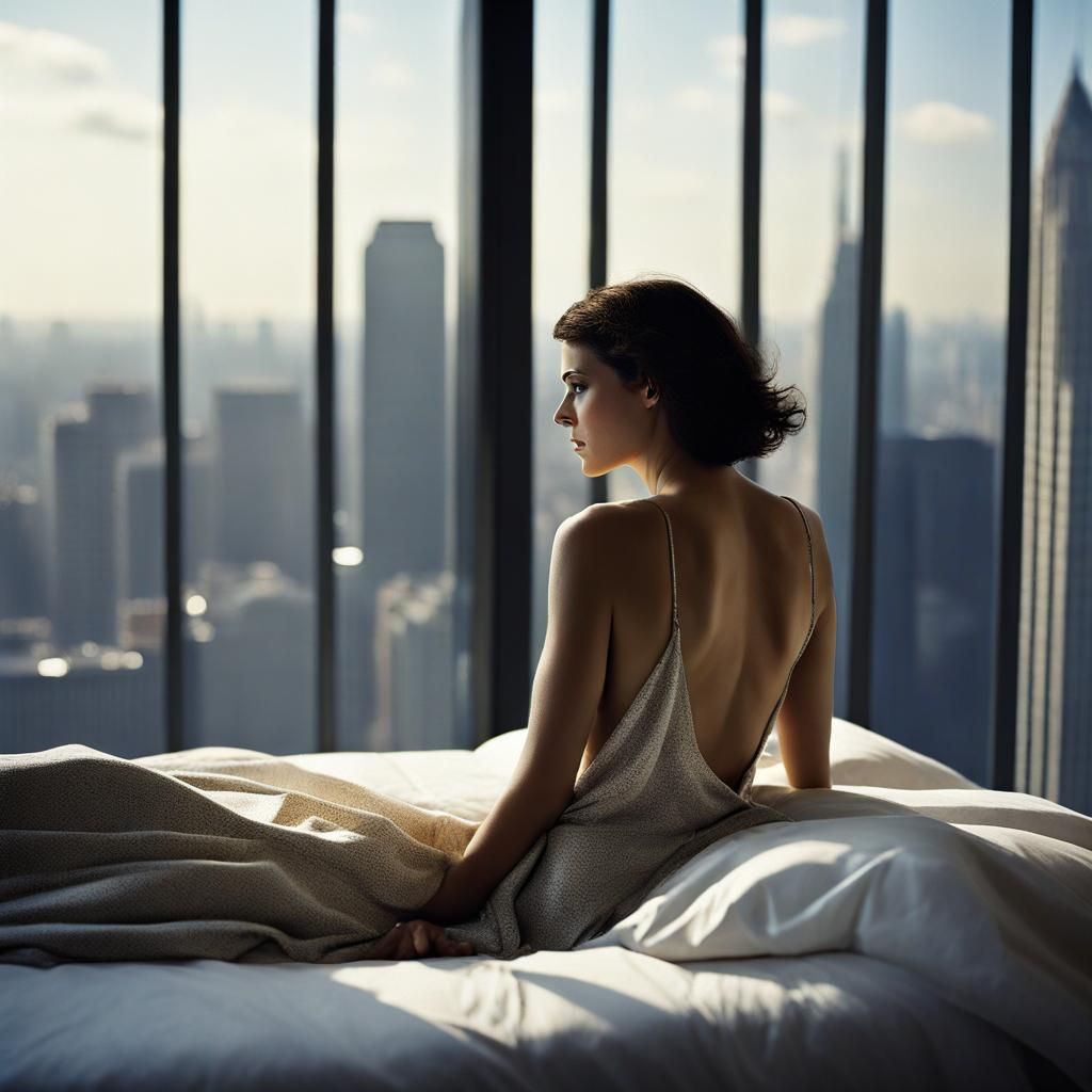 Woman in Bed Gazing at Skyscrapers: DiCorcia Style