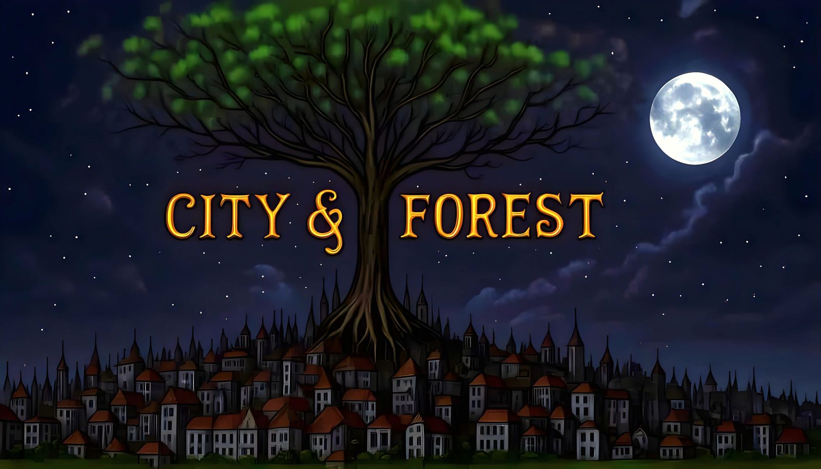 Ancient Manuscript Style City and Forest Words