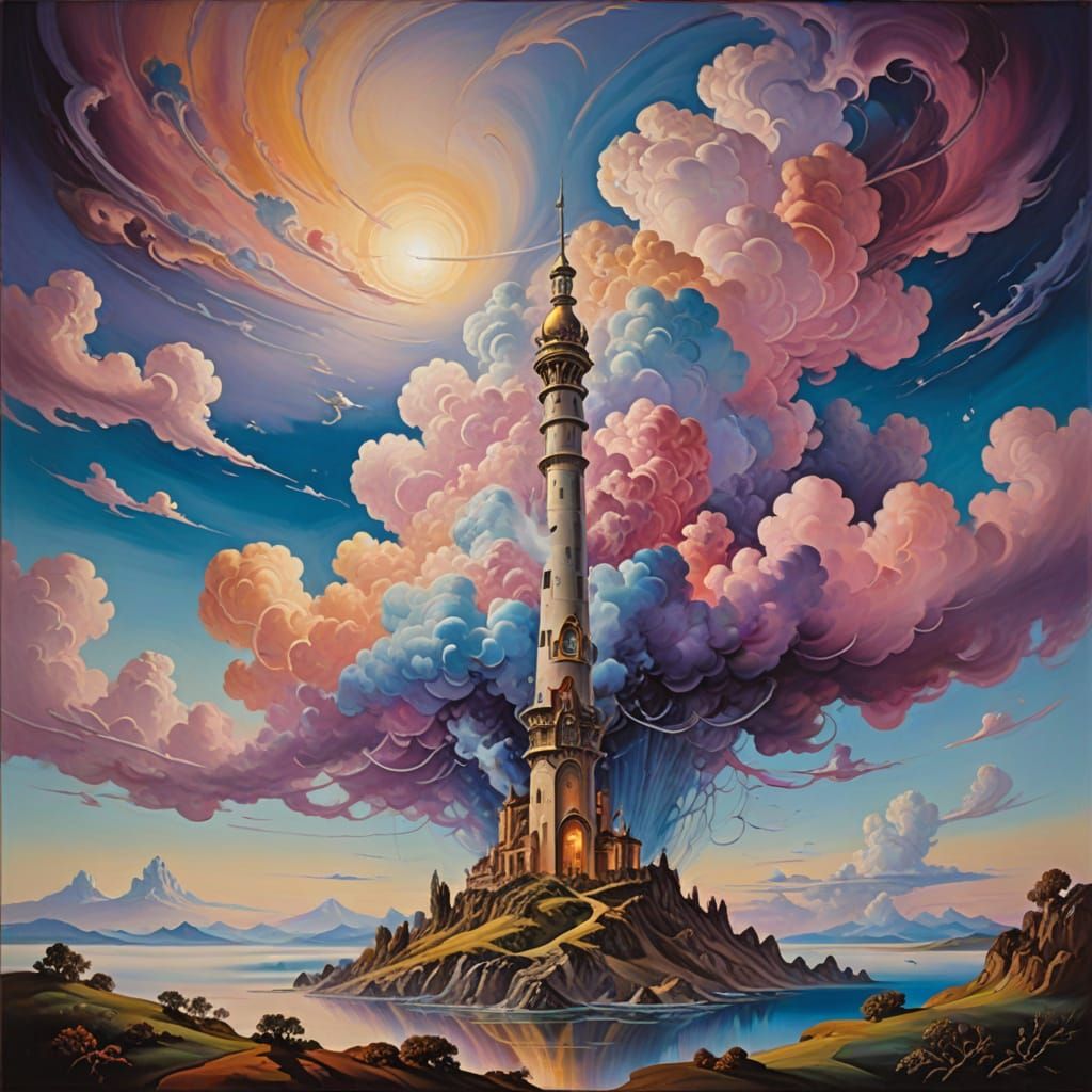 Surreal Brocade Rocketship Takes Flight in Vibrant Oil Paint...