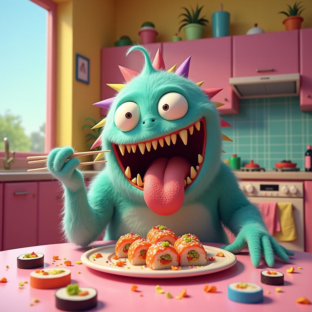 Monster's Sushi Feast in Candyland Kitchen: 80s Candy Art