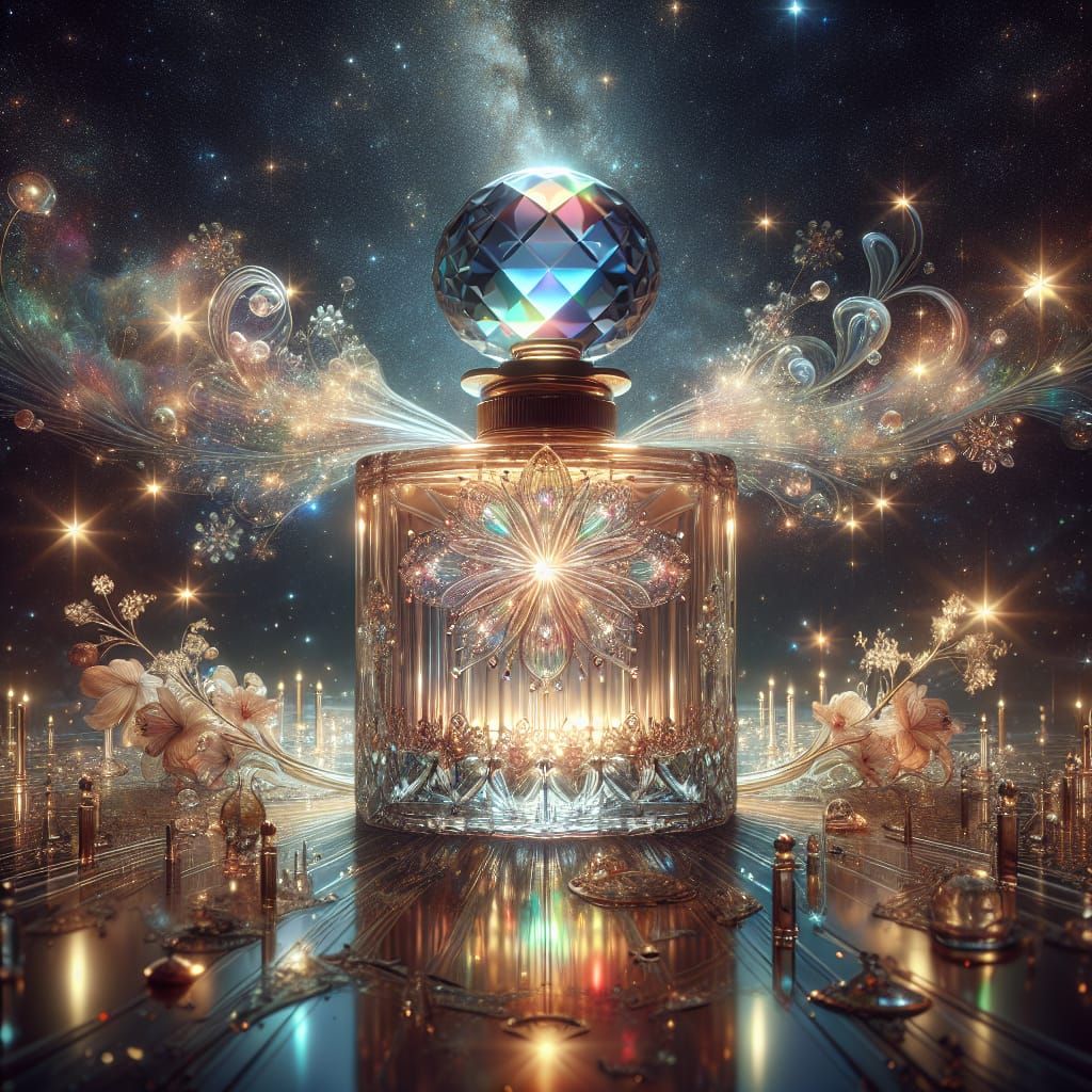 Luminous Perfume Bottle in Celestial Digital Painting