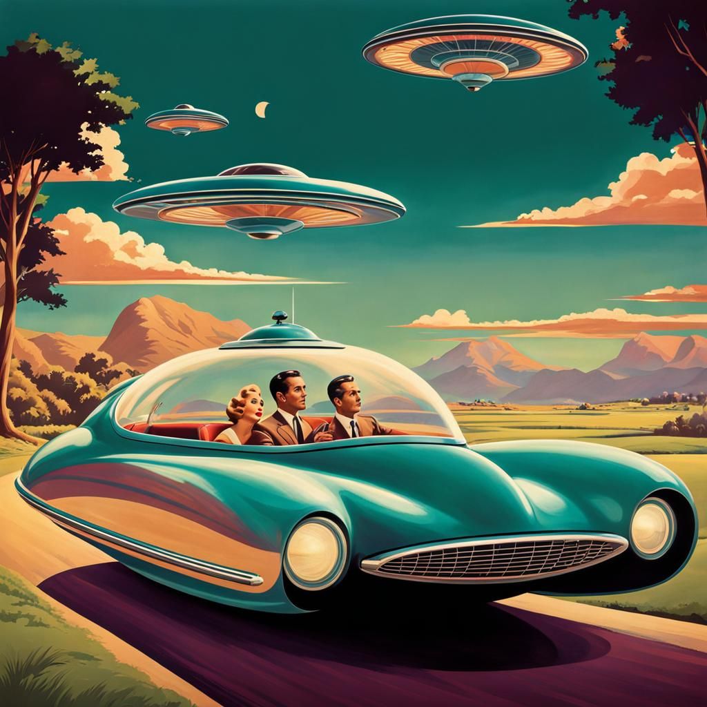 50s Retro-Futuristic Flying Car "World of Tomorrow"