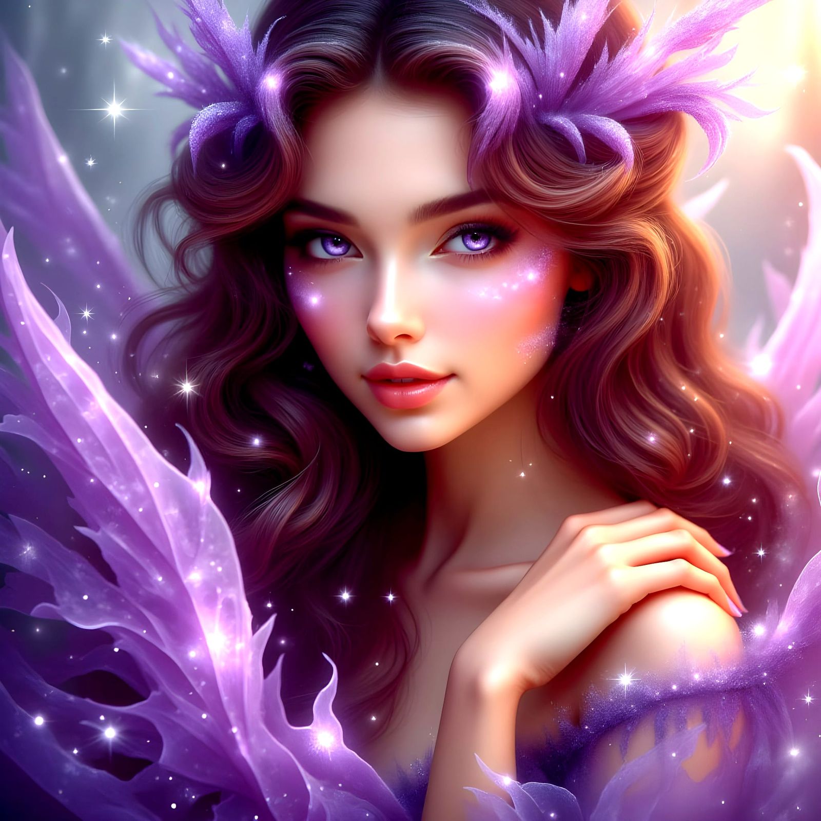 Ethereal Goddess Radiates Purple Majesty
