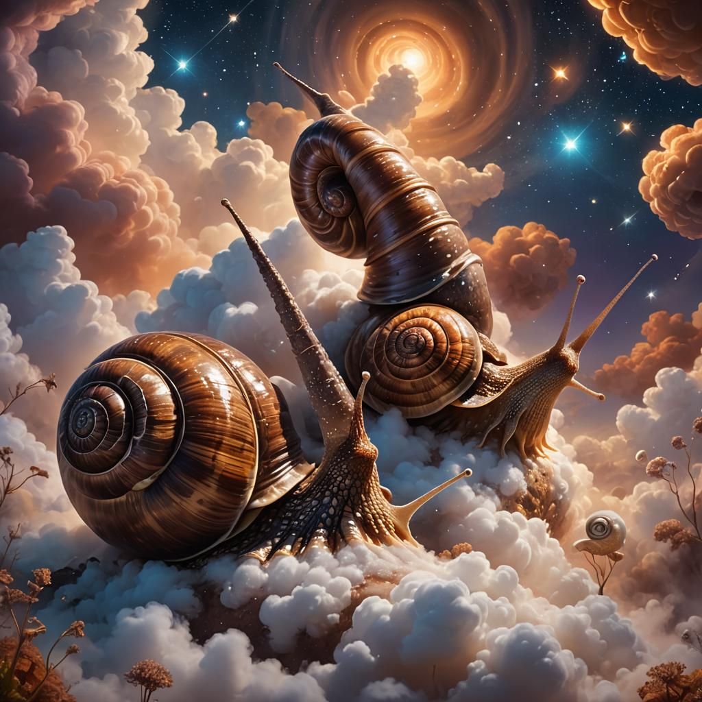 Surreal Snails on a Cloud in Dreamlike Fantasy