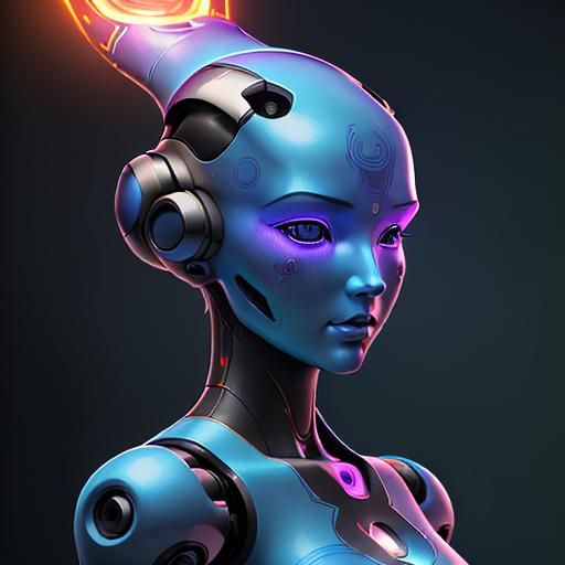 Humanoid Robot Genie in Hyperrealistic Splash Art