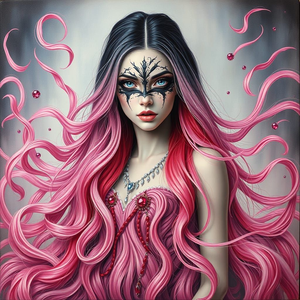 Surreal Woman with Ombre Hair in Dreamlike Style