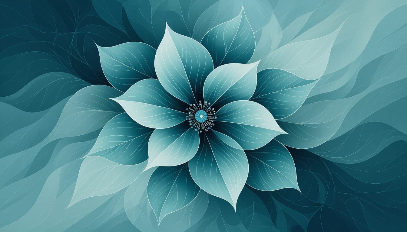 Ethereal Abstract Floral Art in Imperial Grey and Teal