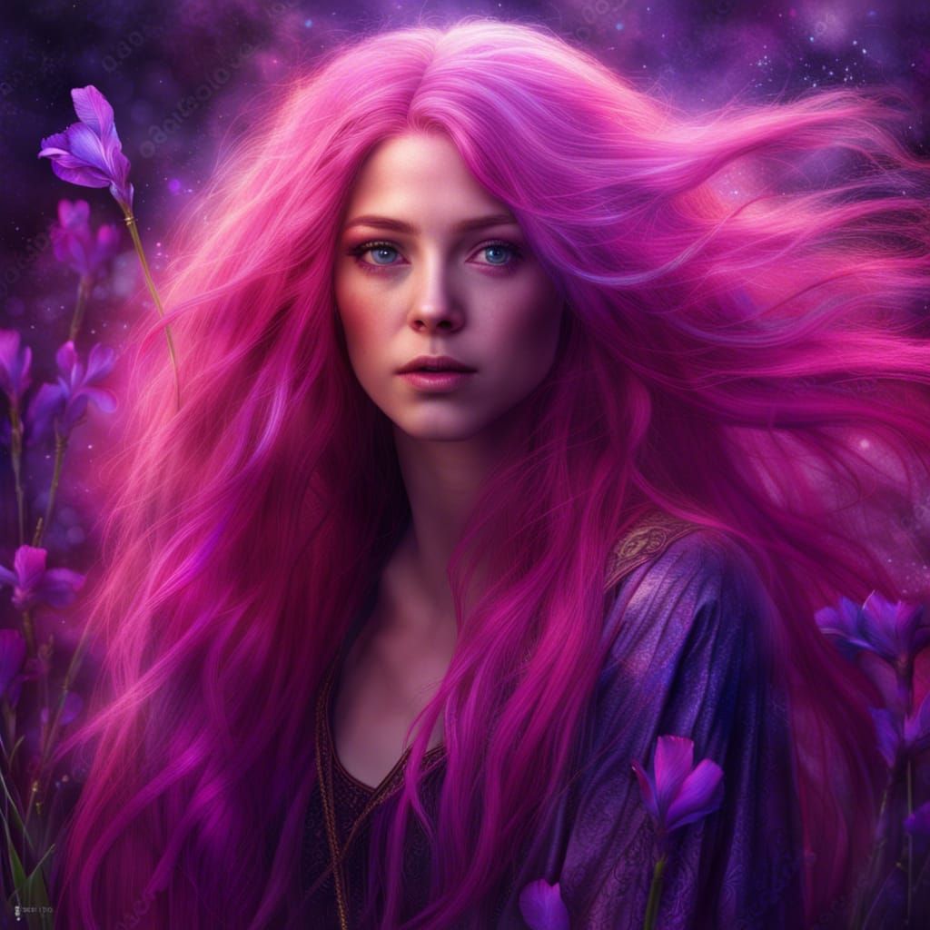 Fairy Woman with Pink Hair: Digital Matte Painting
