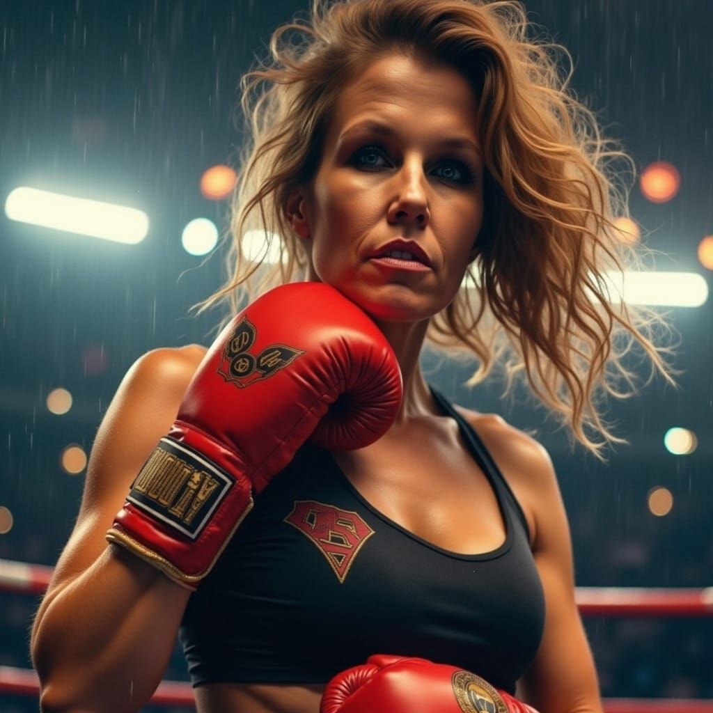 Determined Female Boxer Delivers Crushing Left Hook in High-...