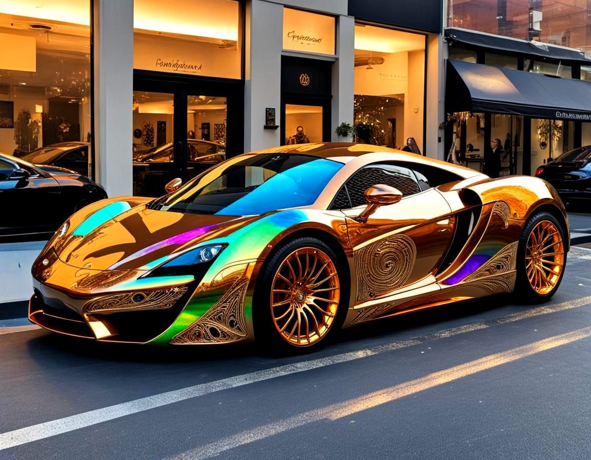 Metallic Bronze Supercar with Art Deco Filigree
