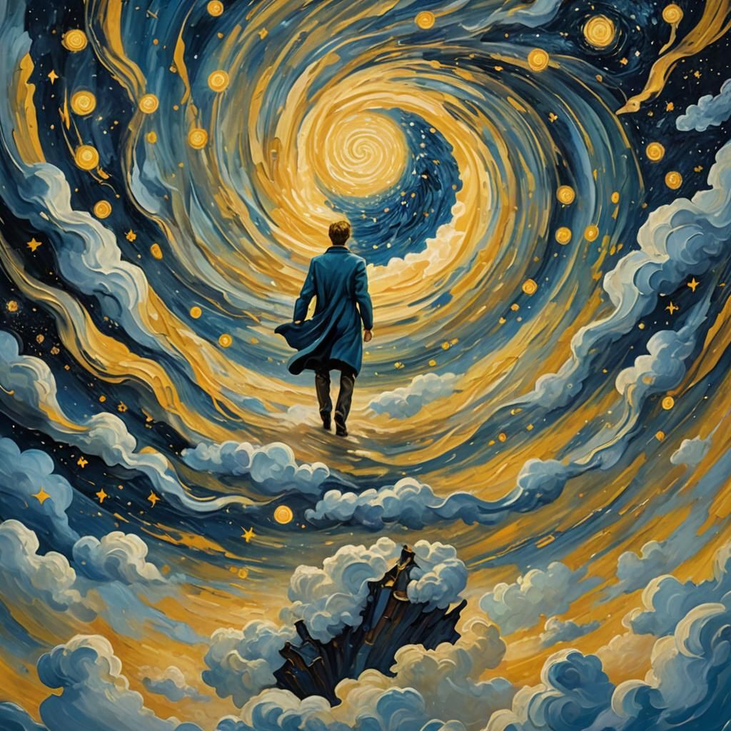 Ethereal Figure in Starry Vortex: Van Gogh Style