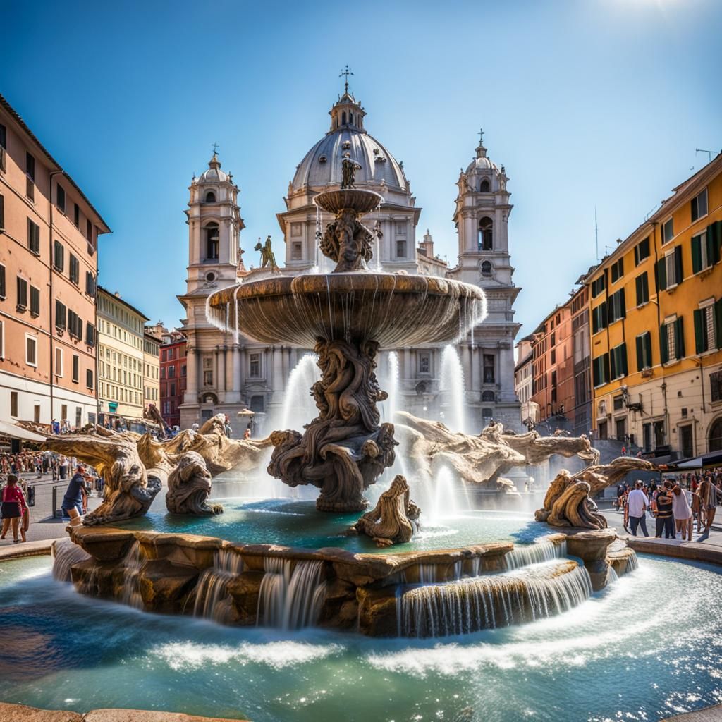 Piazza Navona in Rome's Summer Sunlight