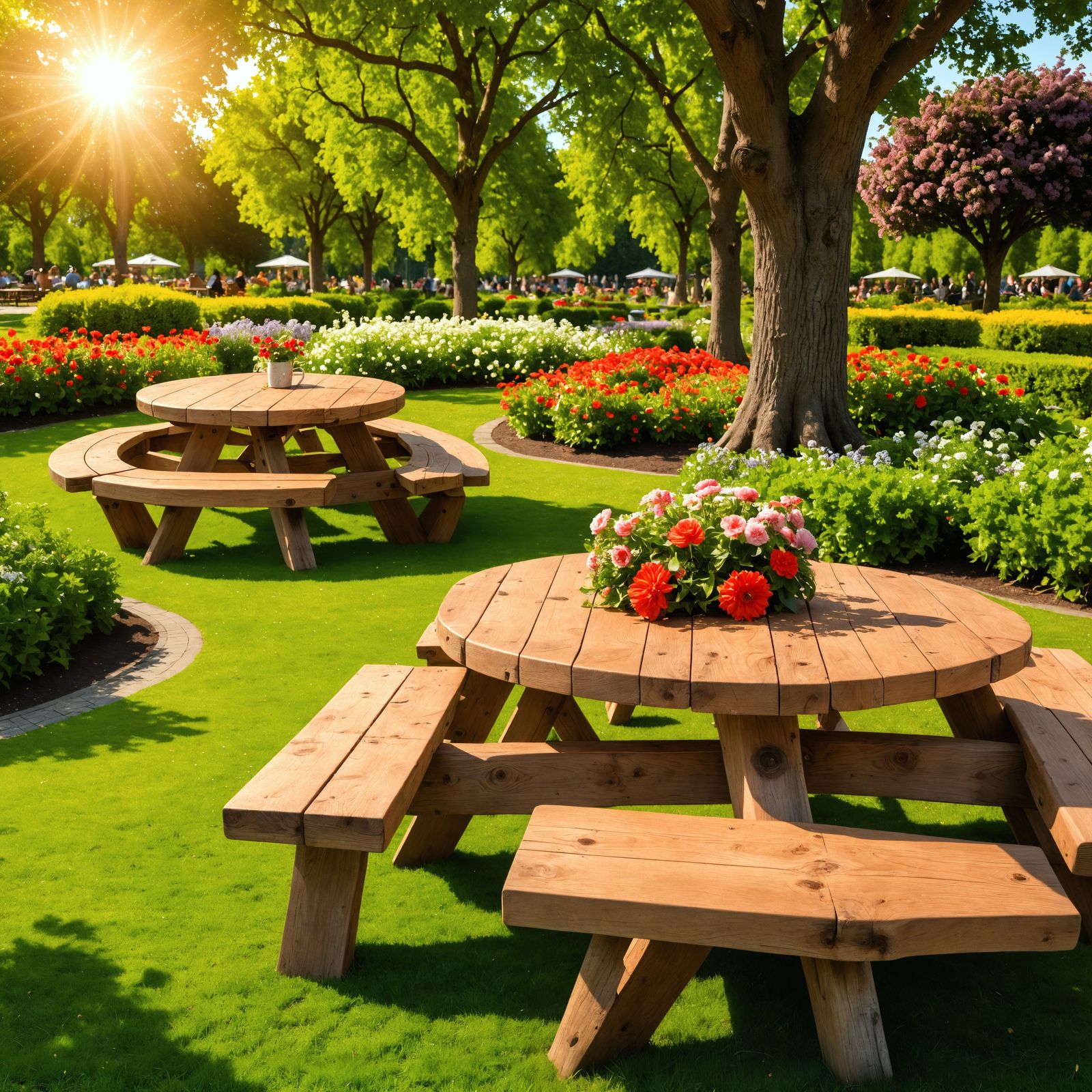 Garden Park Picnic Tables: Hyperrealistic HDR Photography