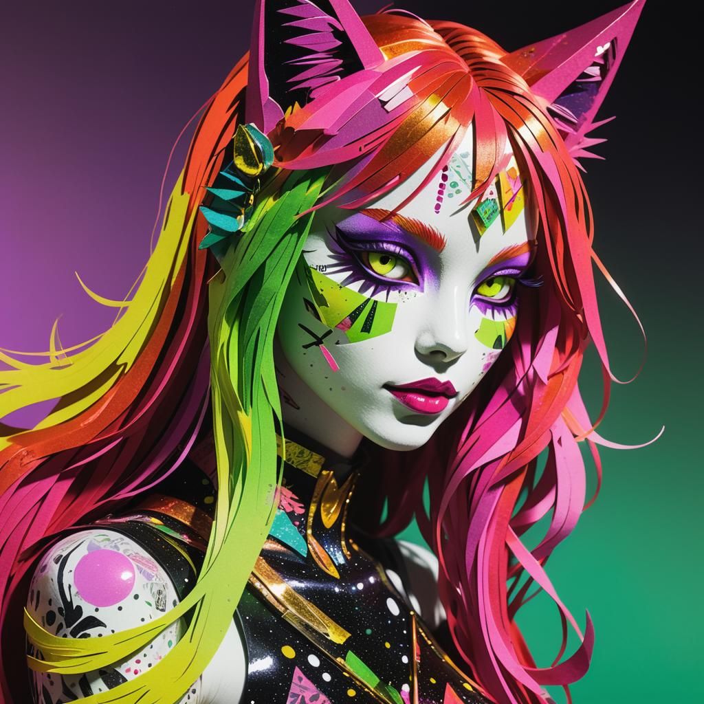 Mixed style catgirl portrait 4