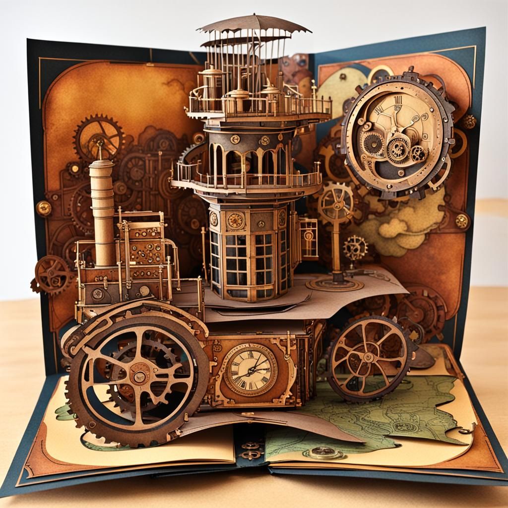 Steampunk Pop-Up Book Illustration