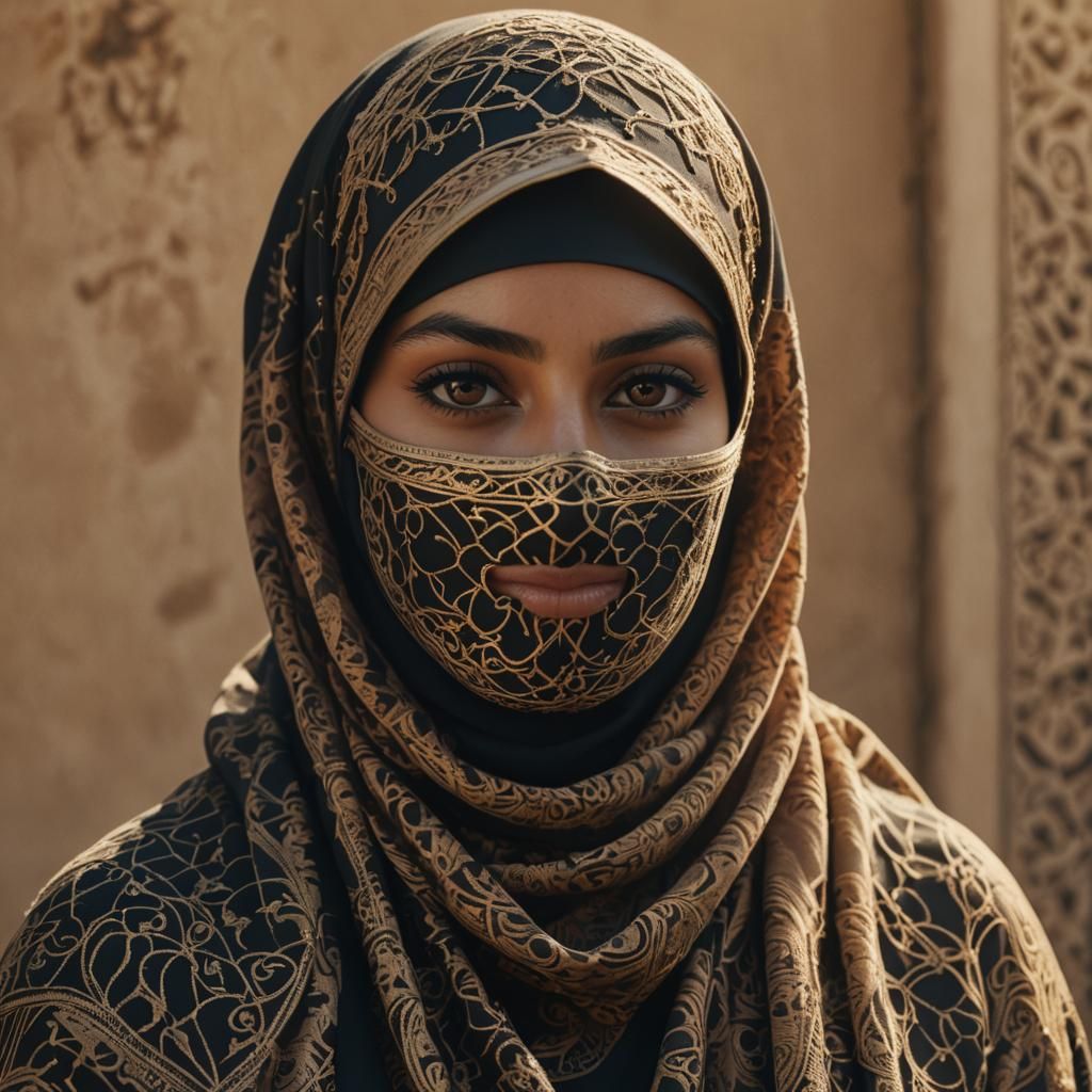 Portrait of a Muslim Woman in Film Noir Style