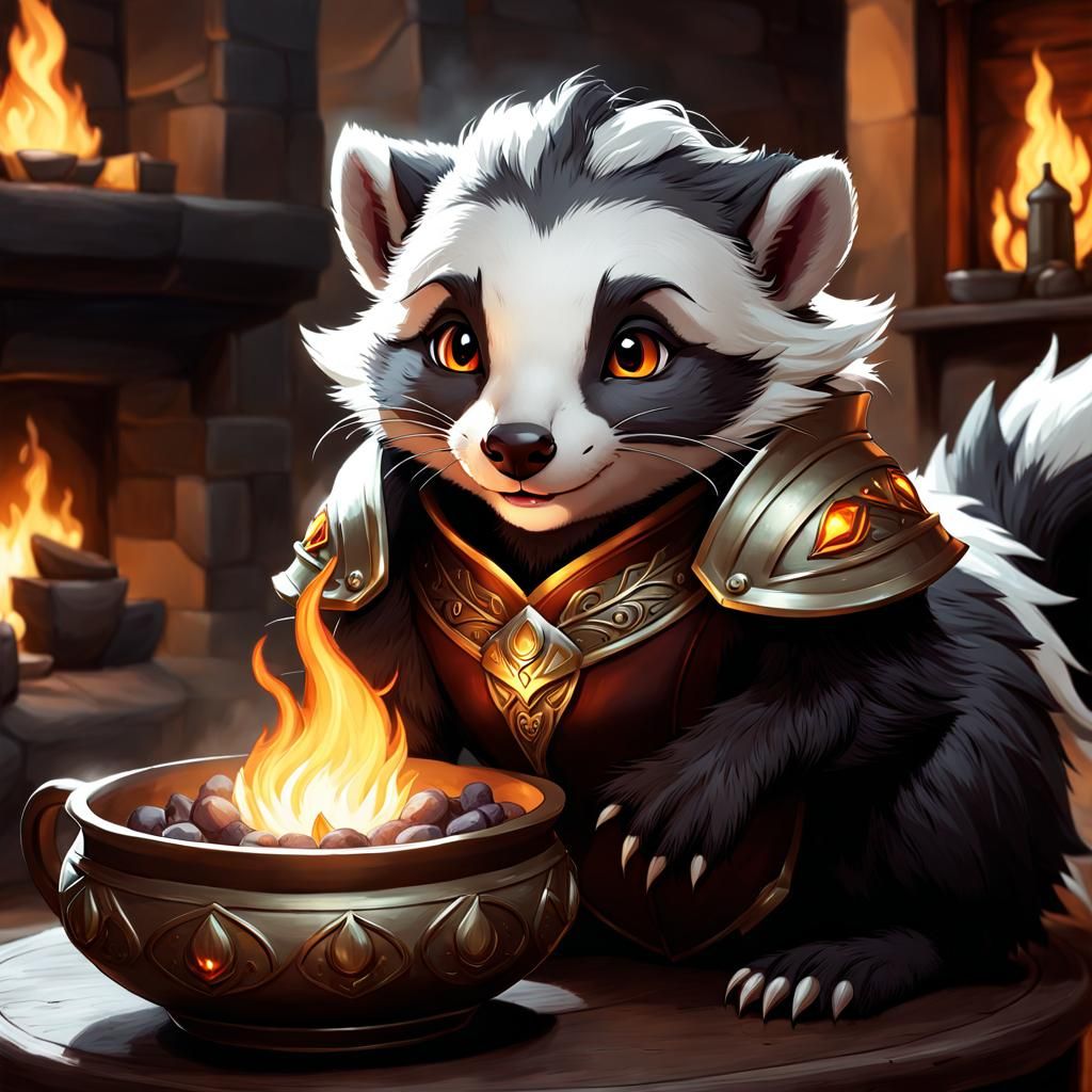 Adorable Fire-Breathing Badger-Dragon in Cozy Room