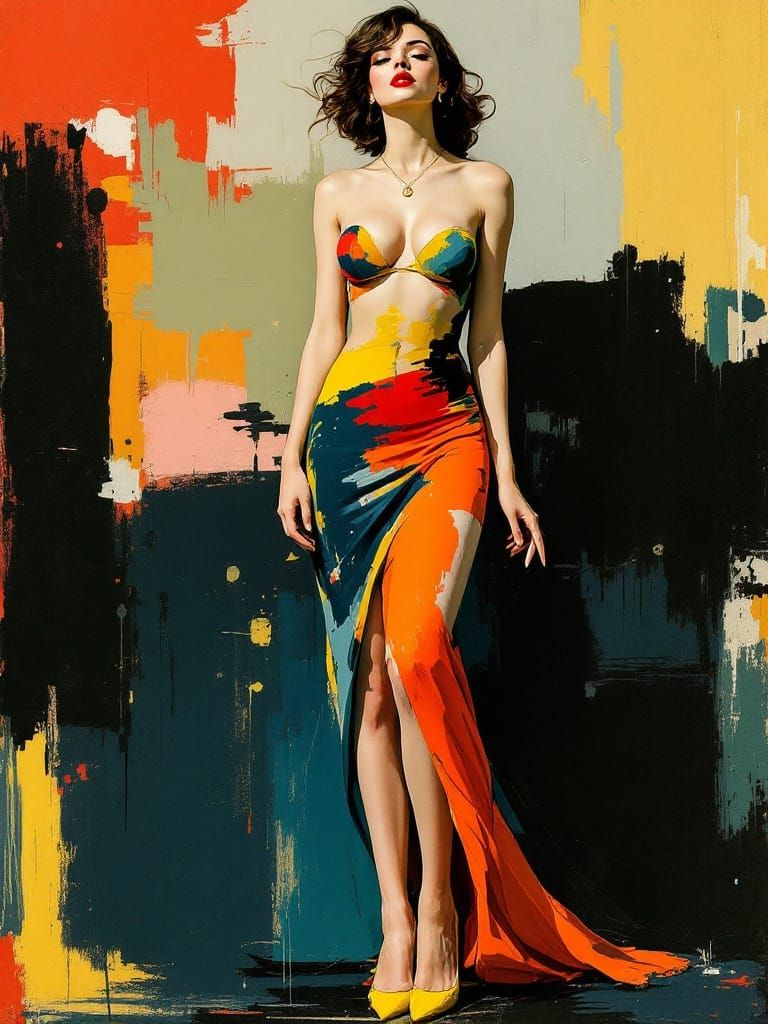 Bold Expressionist Pin-Up in Neon Hues