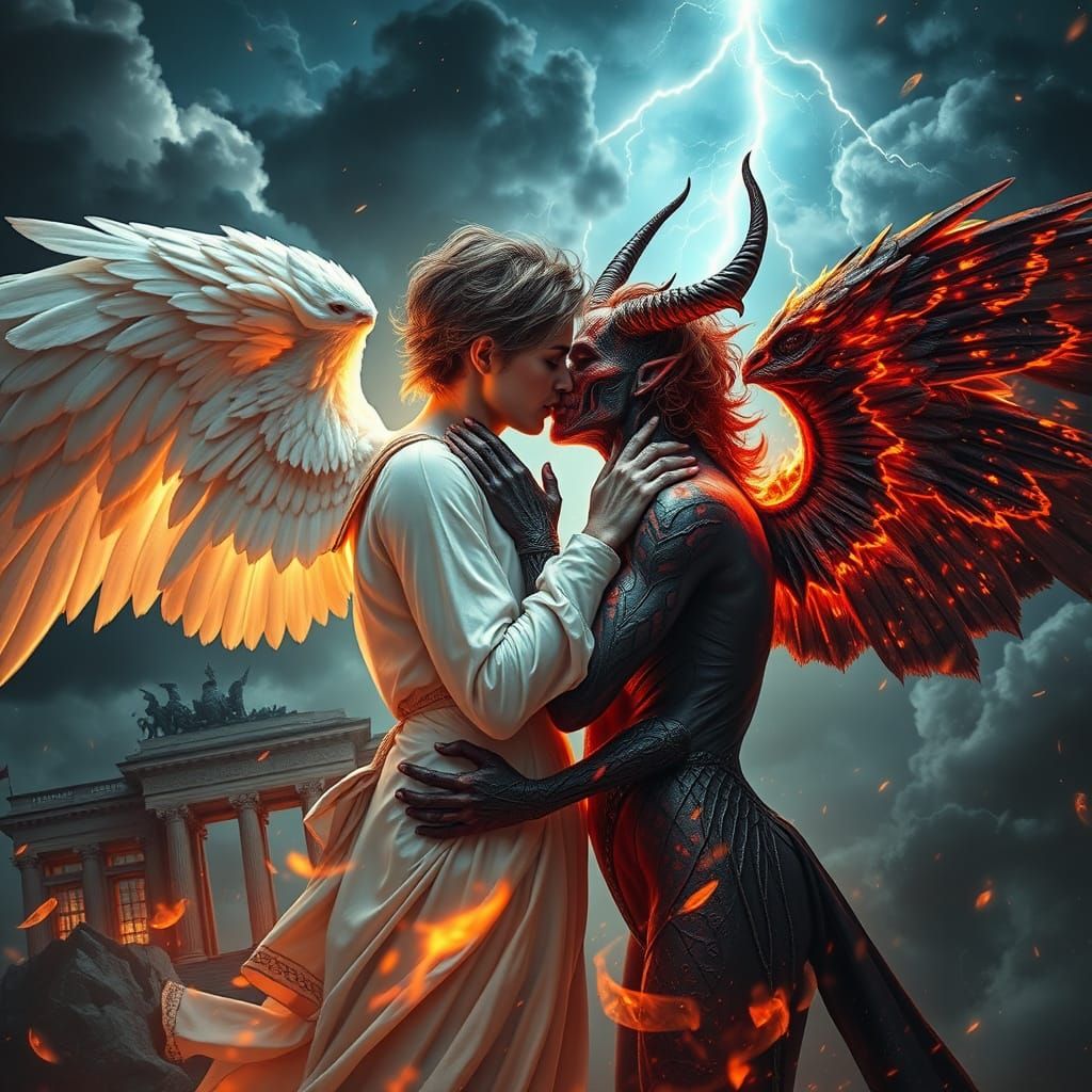 Angel and Demon Kiss in Celestial War