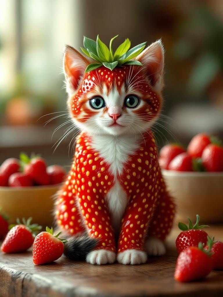 Strawberry Kitten in Retrofuturist Art Deco Style