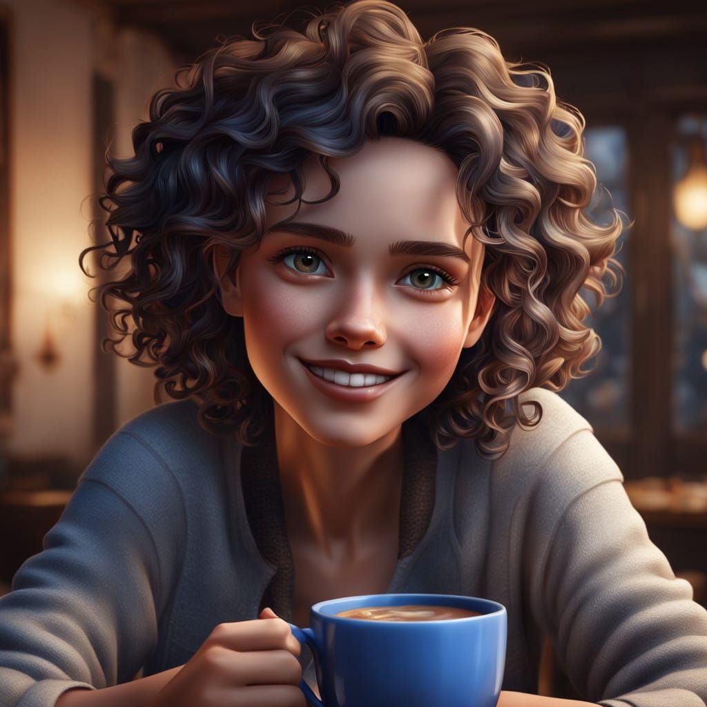 Stunning Curly-Haired Woman in Cozy Home Setting