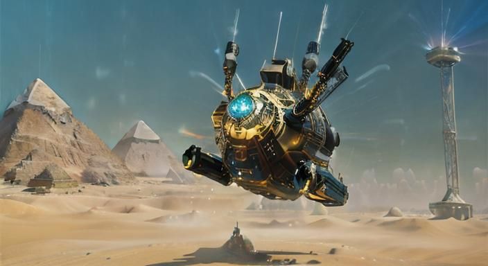 Egypt, scifi flying vehicle in style of <lora:voxinbain:1.0>