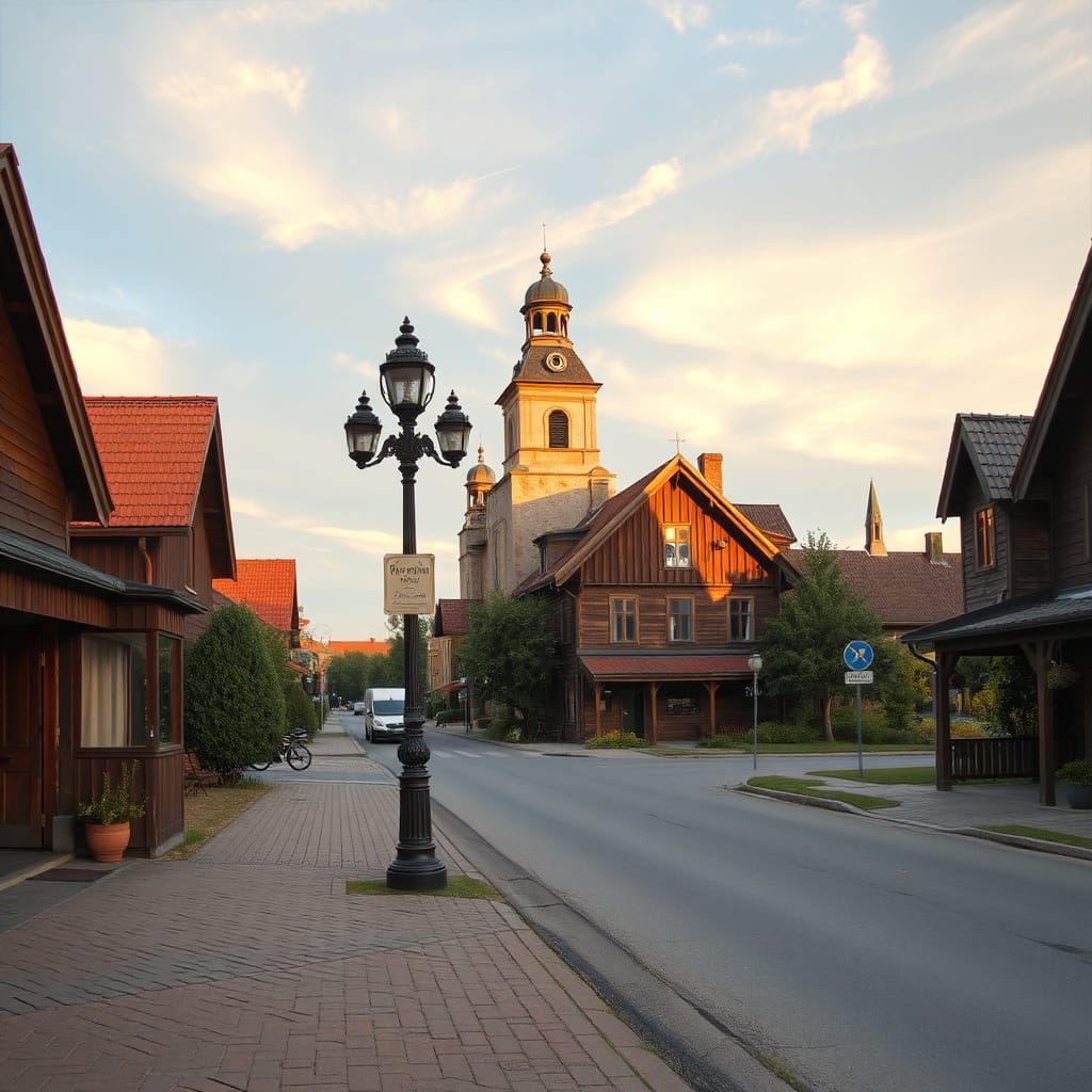 Serene Finnish Street Scene in Warm Golden Light