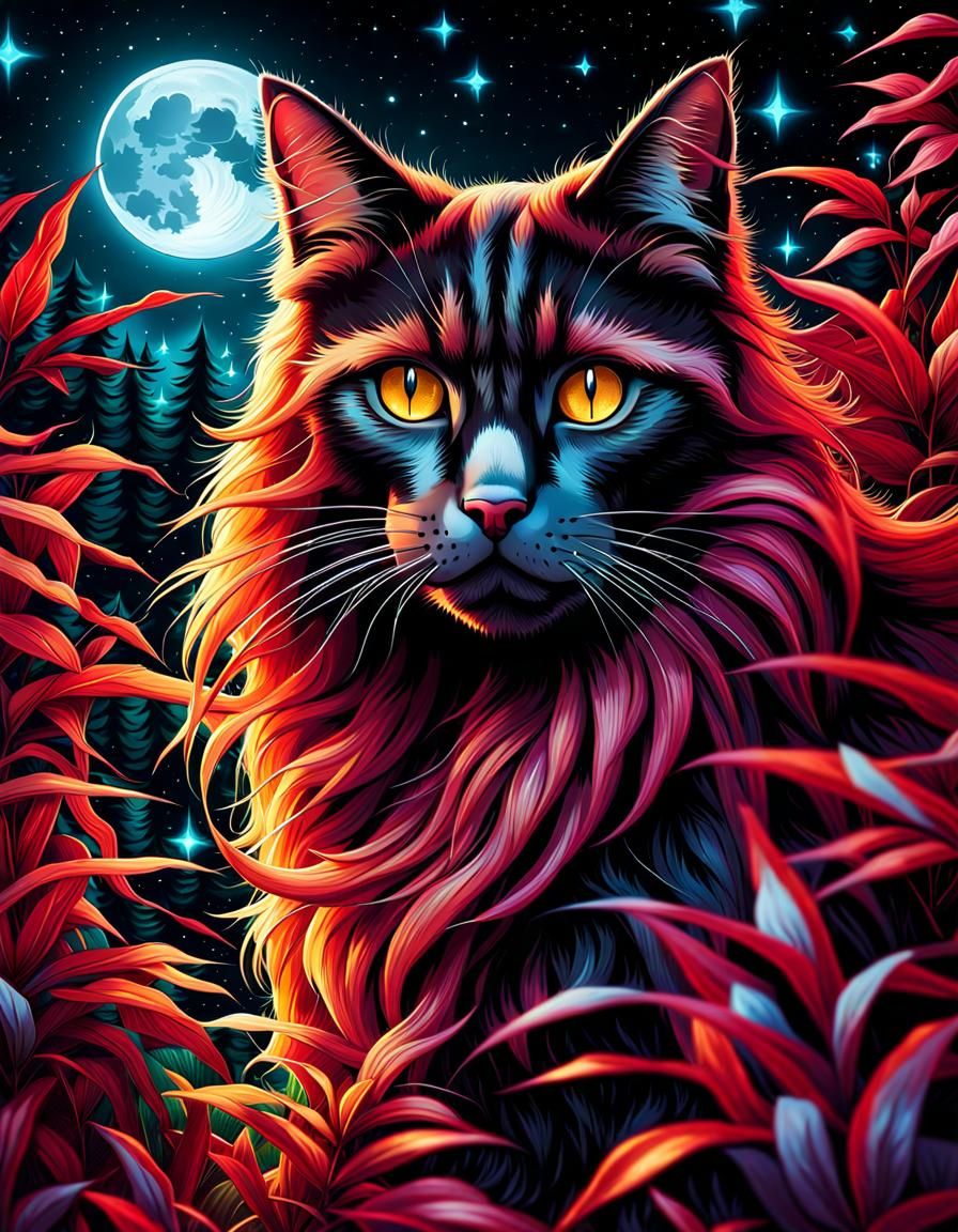 Cosmic Cat Portrait with Zodiac Star Signs