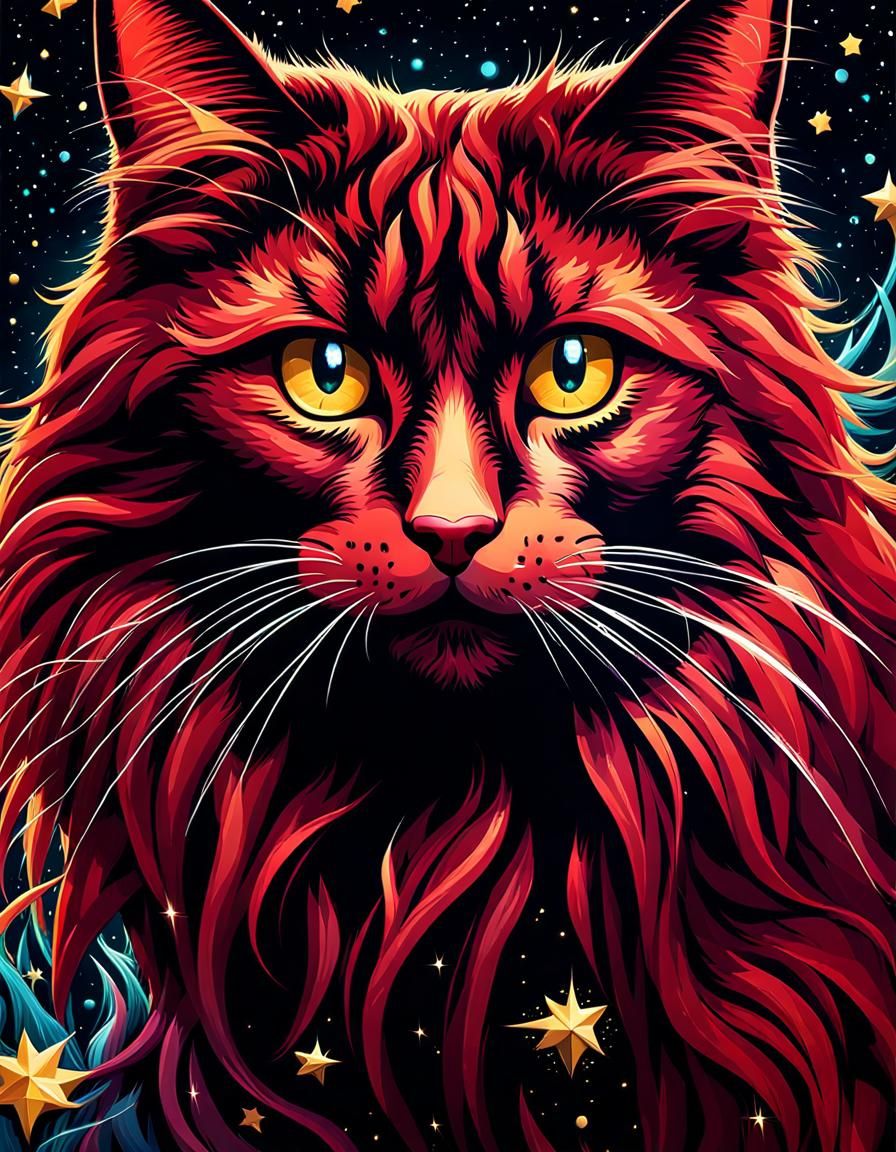 Cosmic Cat Portrait with Zodiac Star Signs