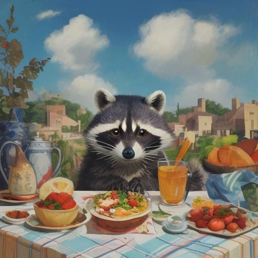 Raccoon Food Bag in Cubist Still Life