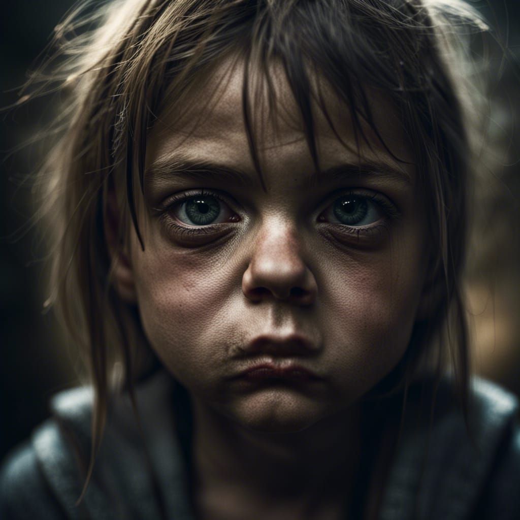 Grumpy Girl Portrait in Realistic Style