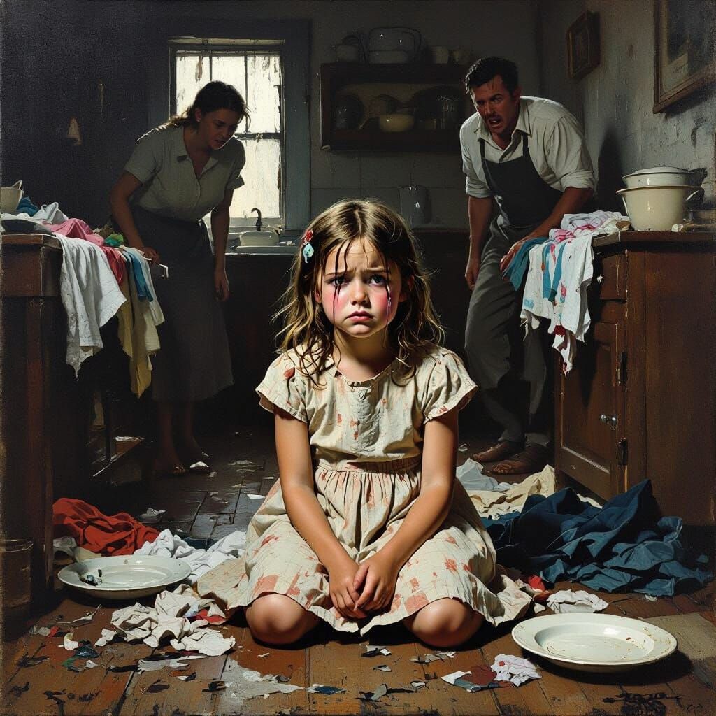 Distressed Child in Rockwell-esque Scene