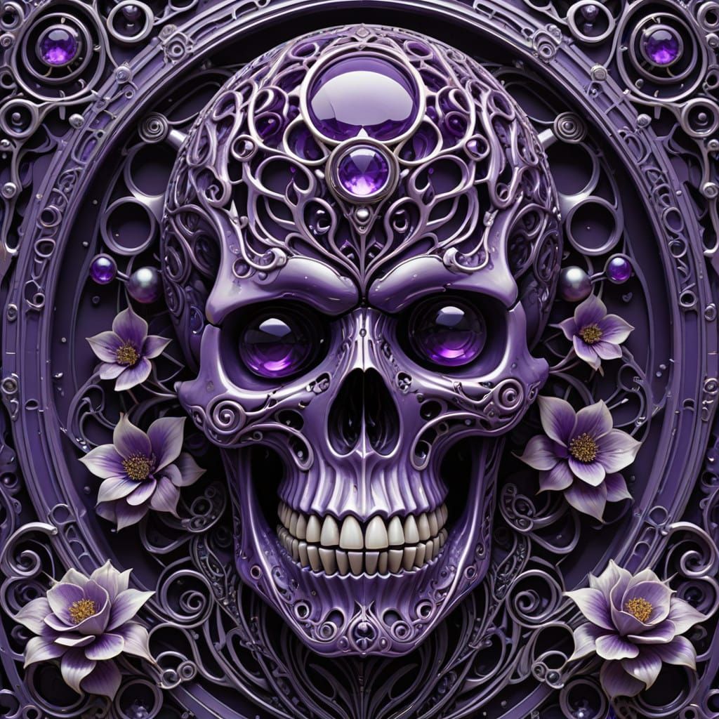 Ethereal Art Nouveau Amethyst Skull
