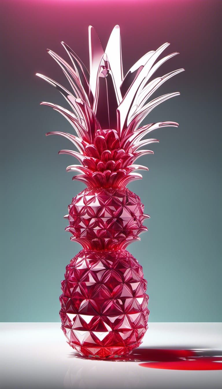 Geometric Ruby Glass Pineapple Reflecting Sunlight